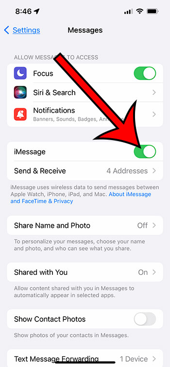 how to enable the iPhone 13 iMessage setting